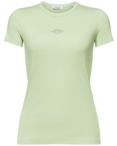 Esprit Logo-T-Shirt mit Glitzersteinen (1-tlg) - Grün