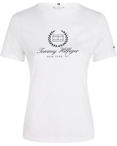Tommy Hilfiger T-Shirt SLIM FLAG SCRIPT TEE SS mit Logodruck auf der Brust - Weiß