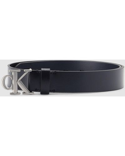 Calvin Klein Silver Logo Leather Belt - Black