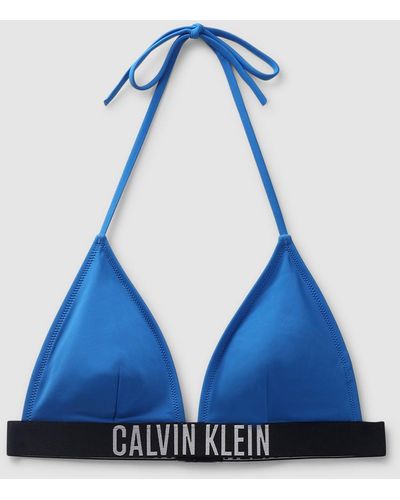 Calvin Klein Logo Tape Triangle String Bikini Top - Blue