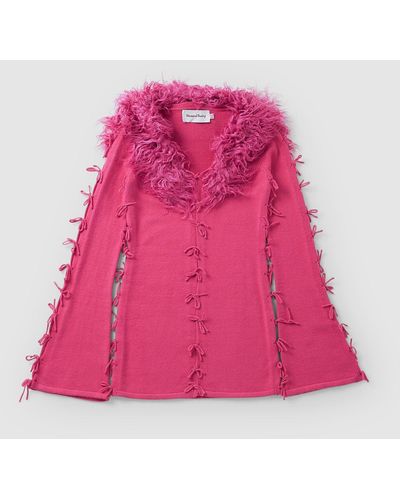 House Of Sunny Laced Peggy Fluffy Collar Cardigan - Pink