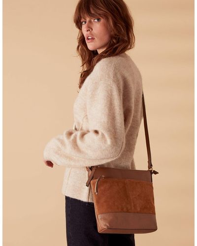 Accessorize Women's Tan Brown Leather Messenger Bag - Natural
