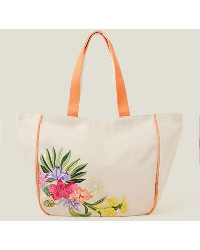 Accessorize Women's Orange Embroidered Tote Bag - Natural