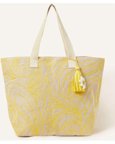 Accessorize Embroidered Tote Bag - Yellow
