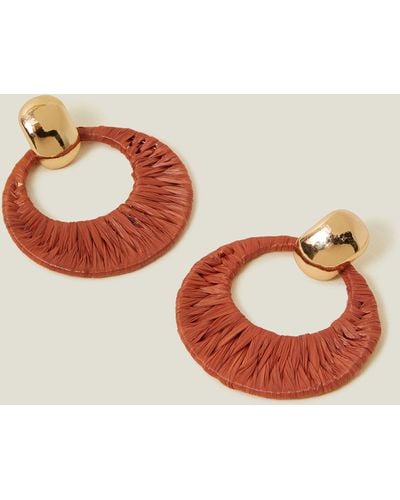 Accessorize Gold Raffia Doorknocker Earrings - Brown