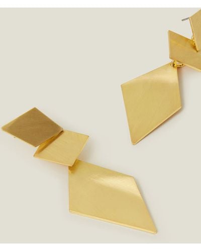 Accessorize Gold Brushed Diamond Drop Earrings - Yellow