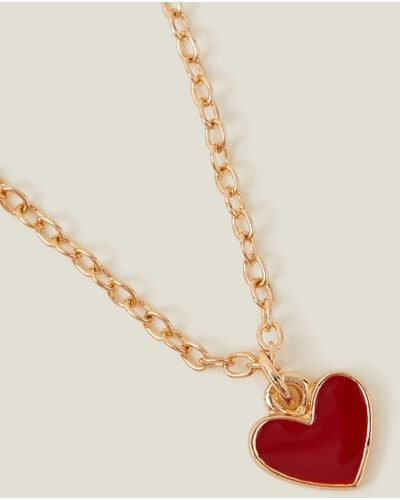 Accessorize Red Enamel Heart Pendant Necklace - Metallic