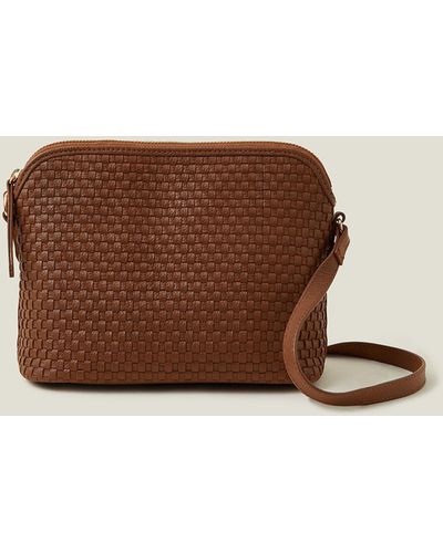 Accessorize Women's Leather Woven Cross-body Bag Tan - Brown