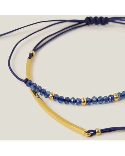 Accessorize Women's Blue And 14ct Gold-plated Brass Pack Of 2 Cord Friendship Bracelets - Natural