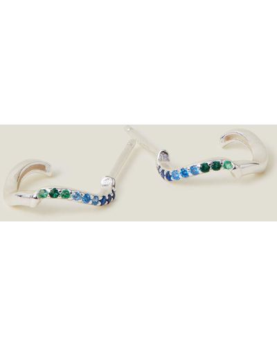 Accessorize Women's Green Sterling Silver-plated Stone Hoop Earrings - Natural