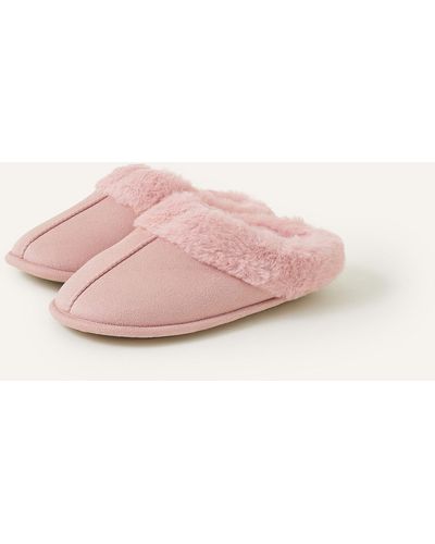 Accessorize Pink Luxurious Suede Faux Fur Mule Slippers