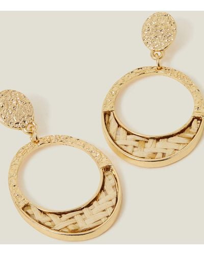 Accessorize Gold Raffia Inlay Hoop Earrings - Metallic