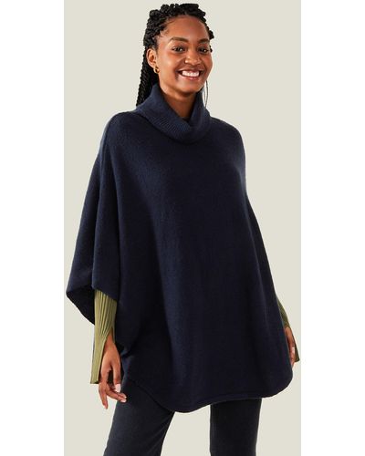 Accessorize Women's Blue Cosy Knitted Acrylic Poncho