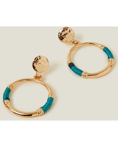 Accessorize Women's Blue Thread Detail Doorknocker Earrings - Metallic