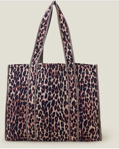 Accessorize Women's Black/brown Leopard Print Quilted Shopper Bag - Natural