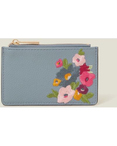 Accessorize Women's Floral Embroidered Card Holder Blue