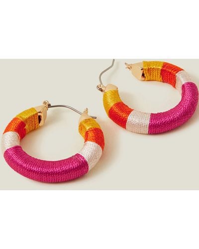 Accessorize Gold Chunky Thread Stripe Hoops - Pink