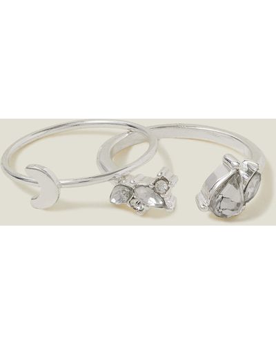 Accessorize Women's Silver 2 Pack Of Moon Crystal Rings - Natural