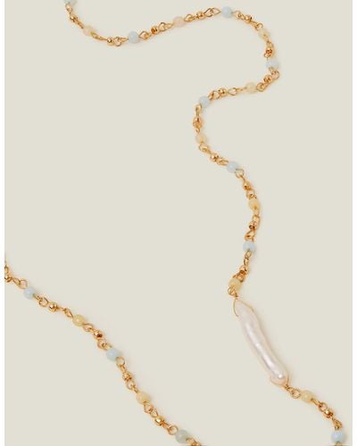Accessorize 14ct Gold-plated Longline Pearl Bead Chain Necklace - Natural