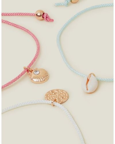 Accessorize Blue/pink 3-pack Friendship Shell Anklets - Natural