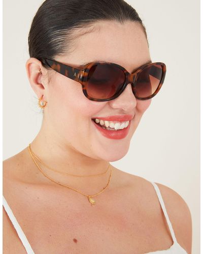 Accessorize Women's Gold Wide Arm Tortoiseshell Square Sunglasses - Brown