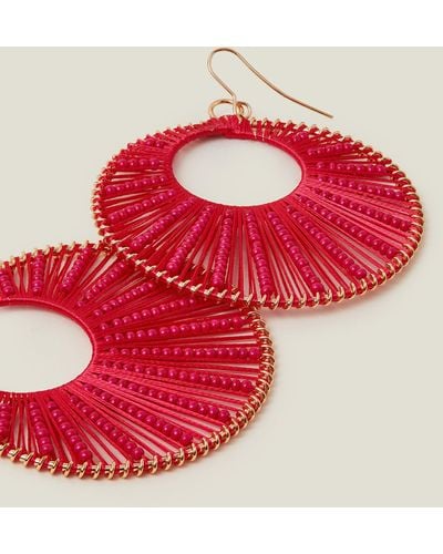 Accessorize Women's Gold Bead And Thread Hoop Earrings - Red