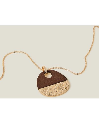 Accessorize Women's Gold Long Wooden Pendant Necklace - Natural