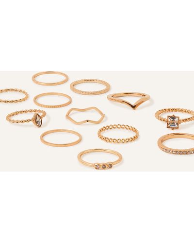 Accessorize Women's Gold Pack Of 12 Super Classics Crystal Rings - Natural