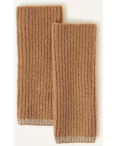 Accessorize Tan Brown Knitted Sparkly Trim Fingerless Gloves - Natural