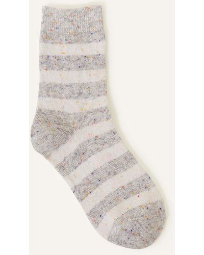 Accessorize Women's Grey Stripe Boot Socks In Wool Blend - White