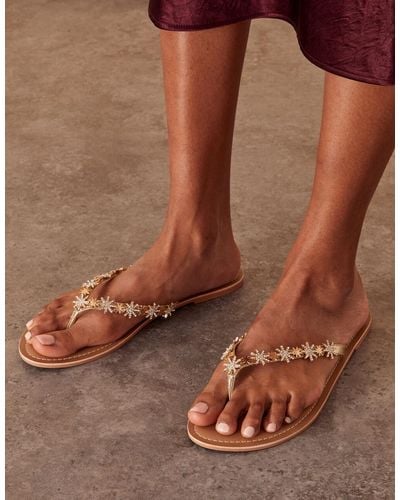 Accessorize Women's Gold Star Embellished Sparkle Sandals - Brown