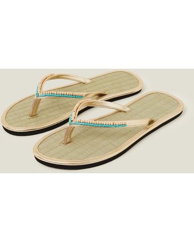 Accessorize Women's Pastel Multi Beaded Seagrass Footbed Flip Flops - Natural