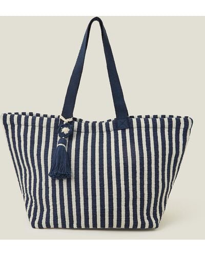 Accessorize Women's Navy/white Stripe Tassel Tote Bag - Multicolour