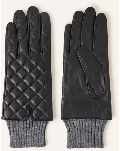 Accessorize Women's Quilted Leather Gloves Black