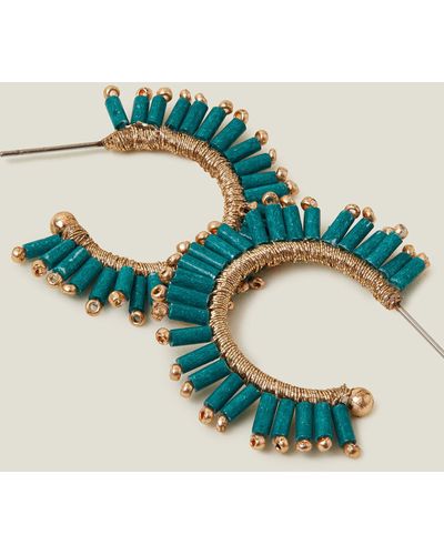 Accessorize Women's Gold Long Bead Fan Earrings - Blue