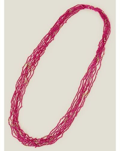 Accessorize Women's Gold Layered Long Bead Necklace - Pink