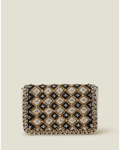 Accessorize Embellished Metallic Fold-over Clutch - Natural