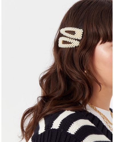 Accessorize Women's Beige Pearly Snap Hair Clips Set Of Two - Brown
