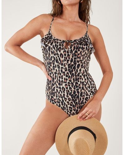 Accessorize Women's Brown Leopard Print Nylon Frill Swimsuit - Black