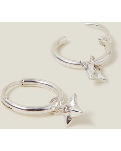 Accessorize Sterling Silver Star Drop Hoops - Natural