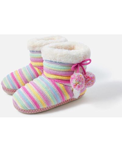 Accessorize Girls Knitted Stripe Boot Slippers Multi - Pink