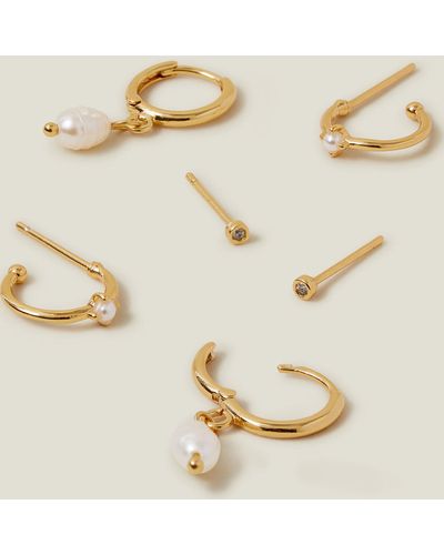 Accessorize Women's 3-pack 14ct Gold-plated Pearl And Stud Hoops - Natural