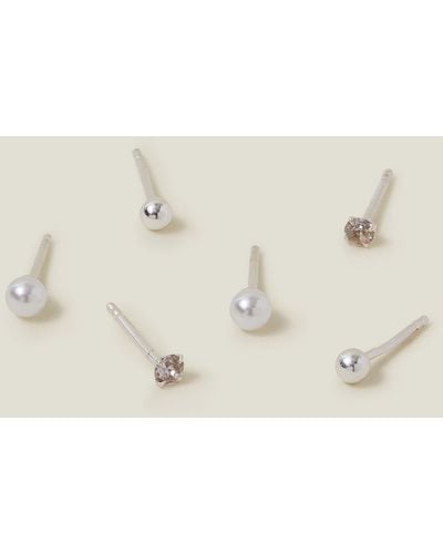 Accessorize Women's White 3-pack Sterling Silver-plated Mixed Studs - Natural