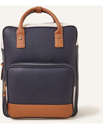 Accessorize Navy Blue And Brown Colour Block Pocket Top Handle Backpack