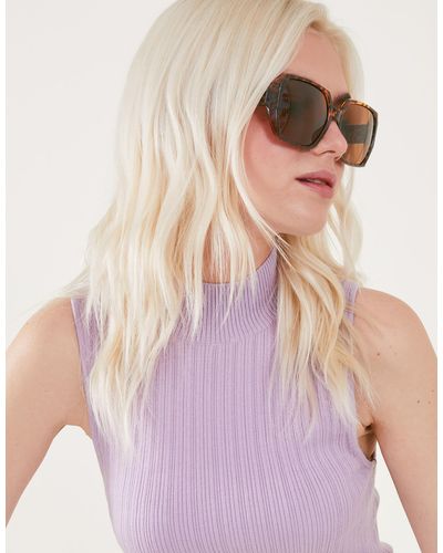 Accessorize Women's Brown/orange Mottled Oversized Hexagon Sunglasses - Purple