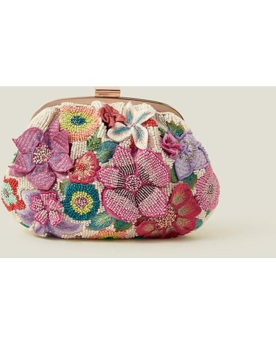 Accessorize Women's Gold 3d Floral Clutch Bag - Pink
