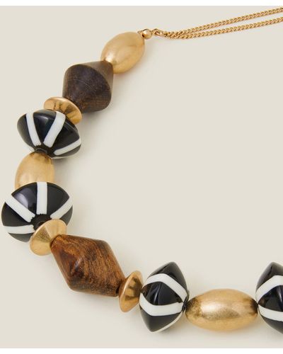 Accessorize Gold Wooden Beaded Collar Necklace - Metallic