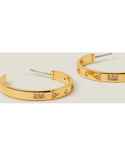 Accessorize 14ct Gold-plated Sparkle Station Hoop Earrings - Metallic