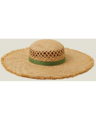 Accessorize Green Raw Edge Woven Hat - Natural