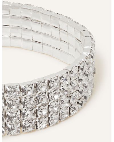 Accessorize Women's Silver Sparkle Wide Crystal Cupchain Stretch Bracelet - White